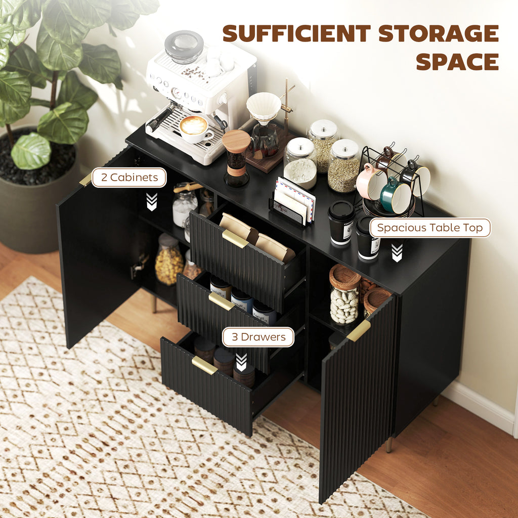 Modern Kitchen Storage Cabinet, Sideboard Buffet Cabinet w/ 3 Drawers and Adjustable Shelves for Kitchen Hallway, Black