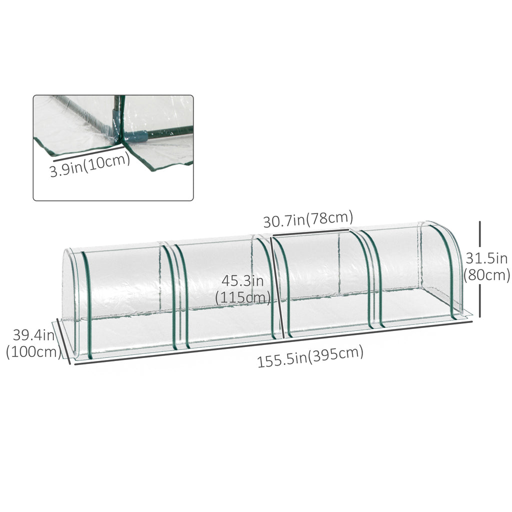 13' x 3' x 2.5' Portable Mini Tunnel Greenhouse with 4 Zipped Doors, Easy Assembly, Clear