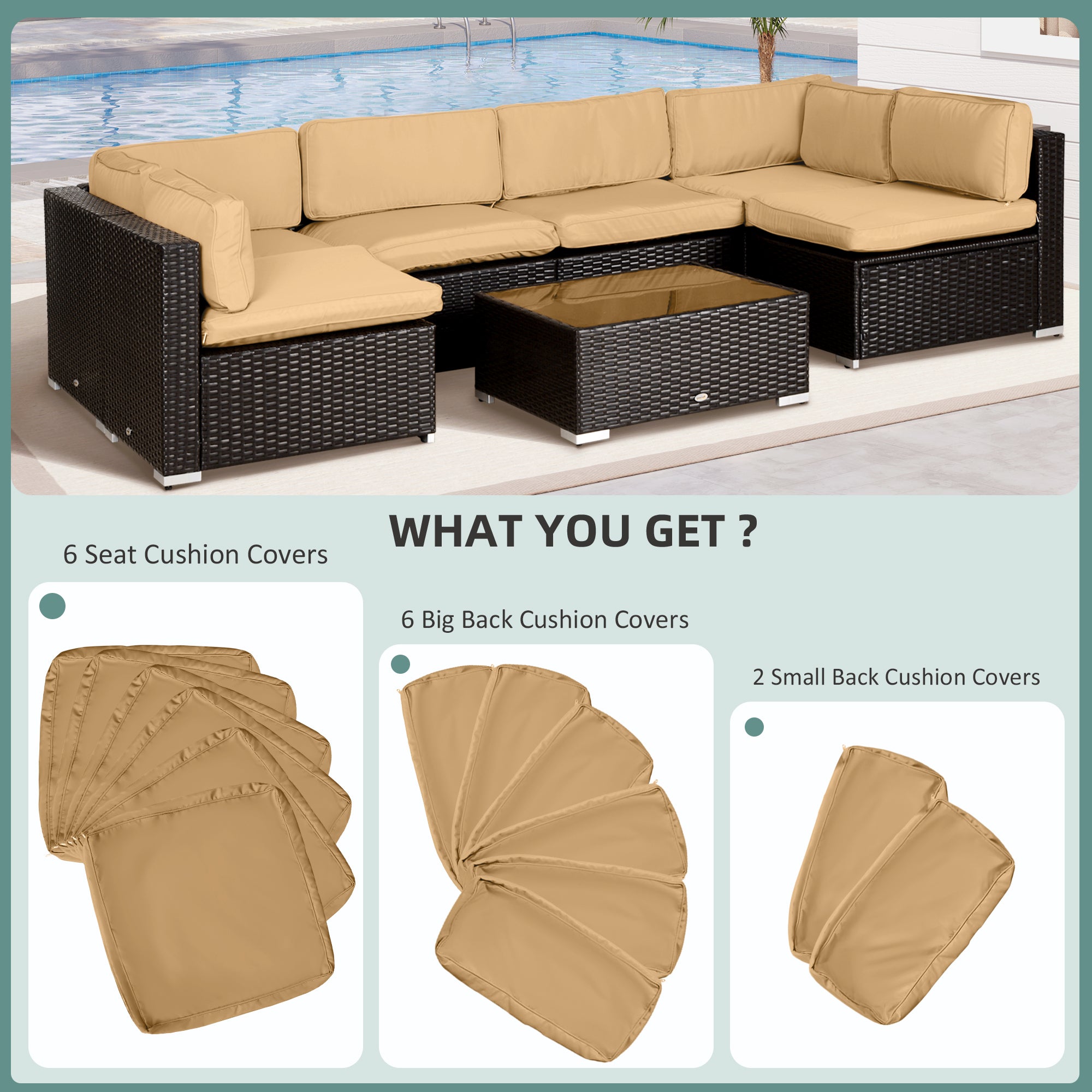 Outdoor 14pc Patio Rattan Sofa Set Cushion Polyester Cover Replacement Set - No Cushion Included Beige