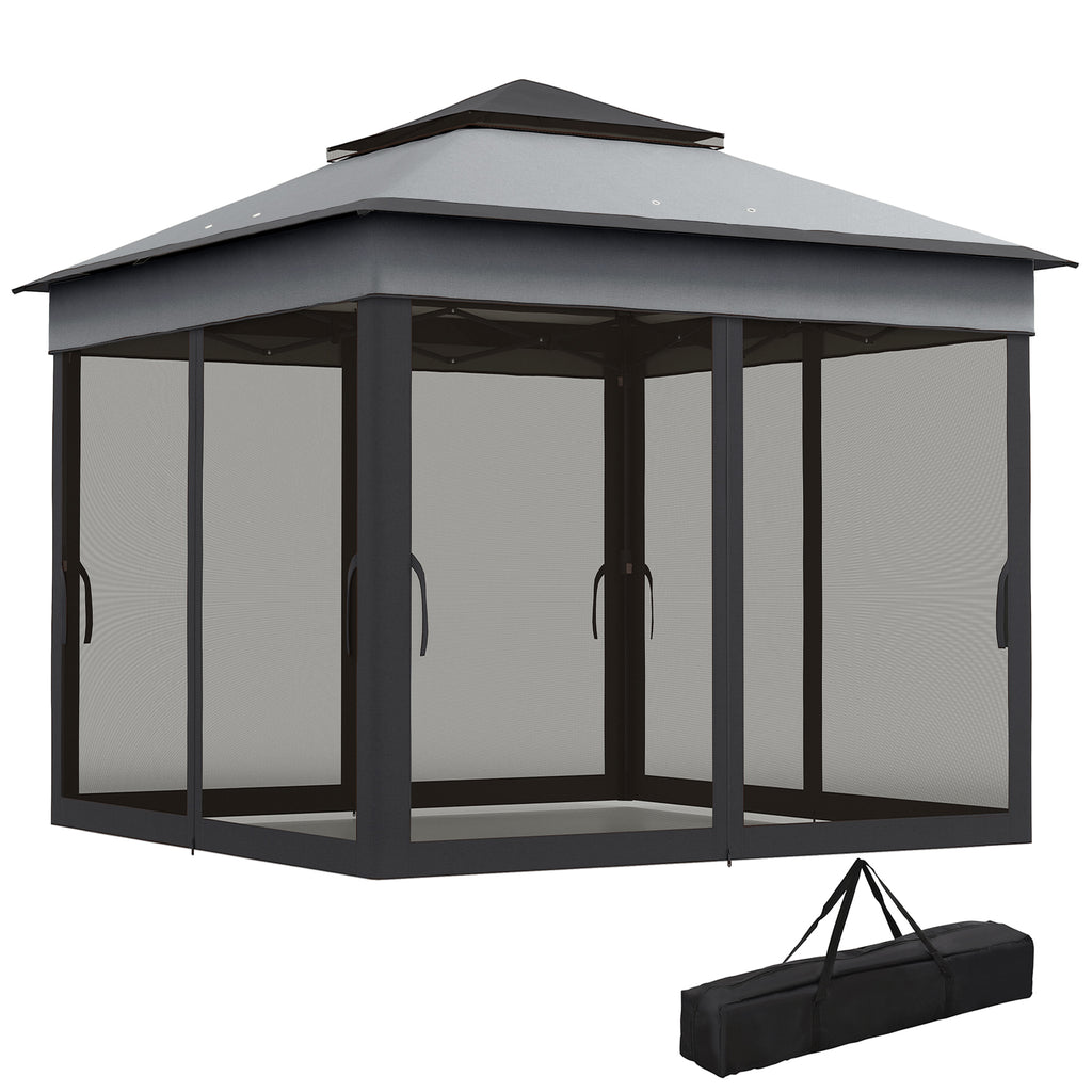 10.7 x 10.7ft Pop Up Gazebo, Adjustable Instant Sun Shelter with UV30+ Roof Cover, Removable Mesh Curtains, Dark Grey