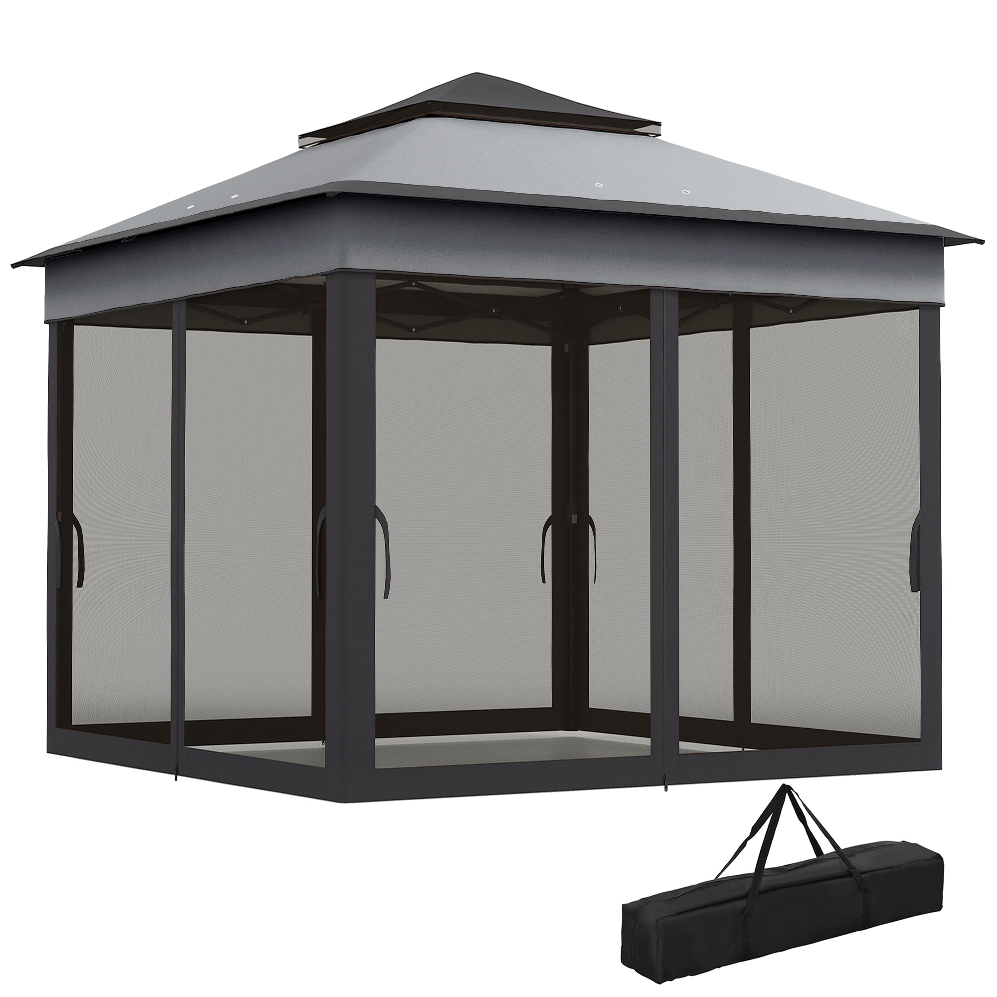 10.7 x 10.7ft Pop Up Gazebo, Adjustable Instant Sun Shelter with UV30+ Roof Cover, Removable Mesh Curtains, Dark Grey