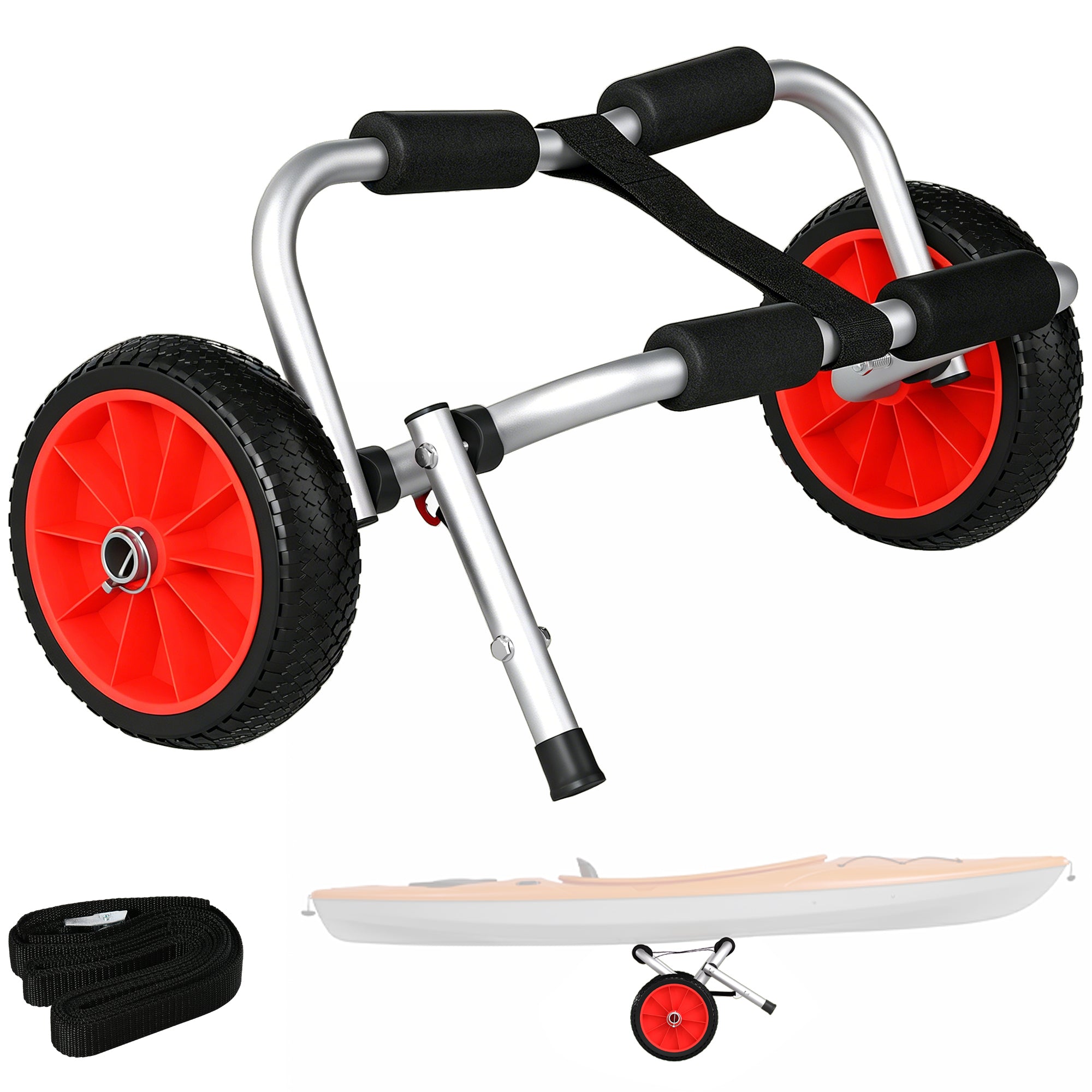Soozier Kayak Cart, Foldable Canoe Trolley Cart with 10'' Solid Tires, Nonslip Support Foot & Tie-Down Straps, for Kayaks Canoes Paddleboards Float Mats Boats, Aluminum Frame