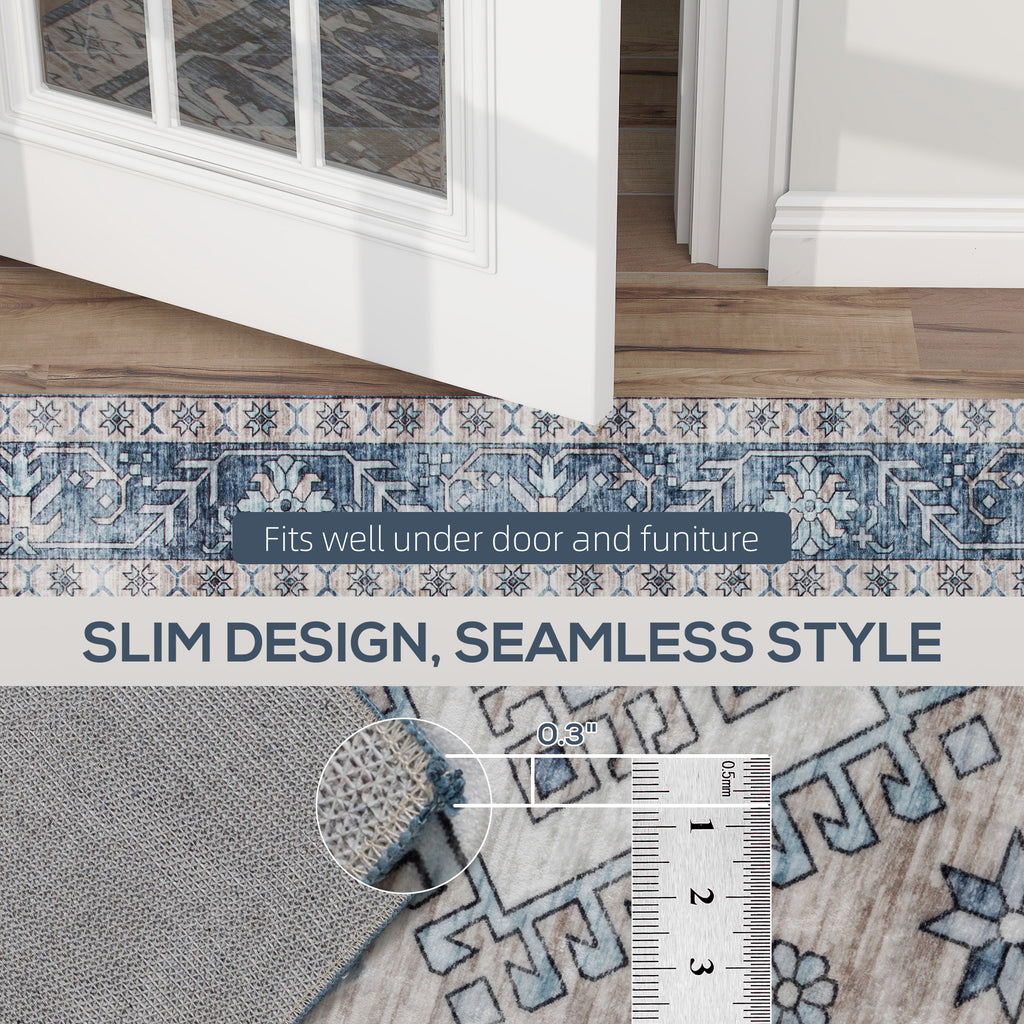 8x10 Area Rug, Vintage Machine Washable Rug, Non-Slip Floor Carpet for Living Room, Bedroom, Dining Room, Blue