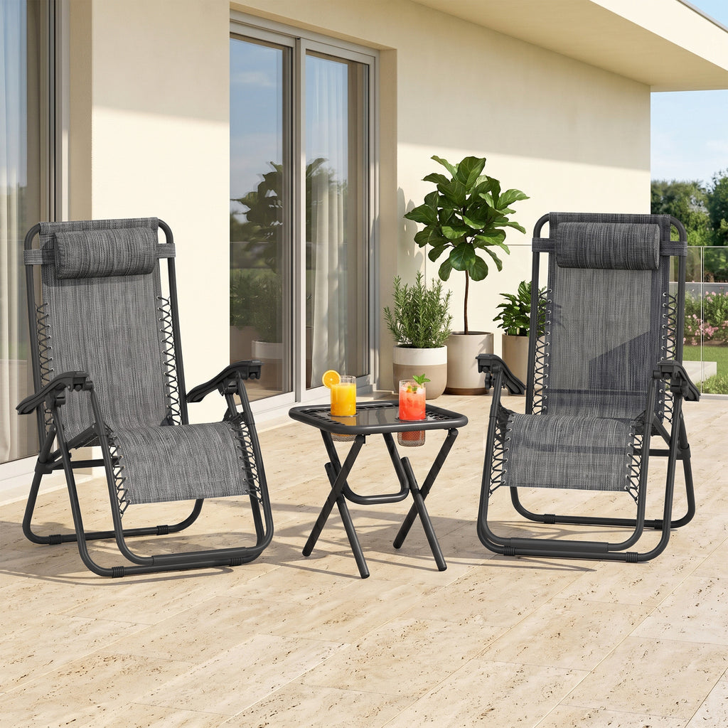 Zero Gravity Chair Set of 2 Patio Chair with Side Table Cupholders and Pillows for Pool, Backyard, Lawn, Dark Grey