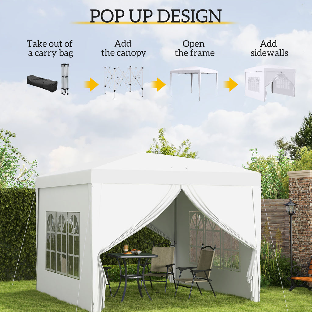 10'x10' Outdoor Pop Up Party Tent Wedding Gazebo Canopy with Carrying Bag (White)