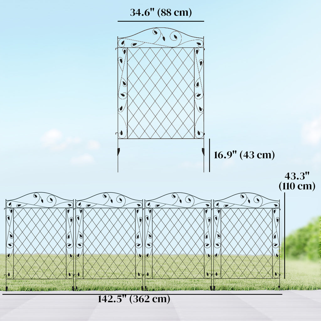 Outdoor Metal Garden Fence Panels, Border Edging for Yard, Patio, 4 Pack, Wavey Vines
