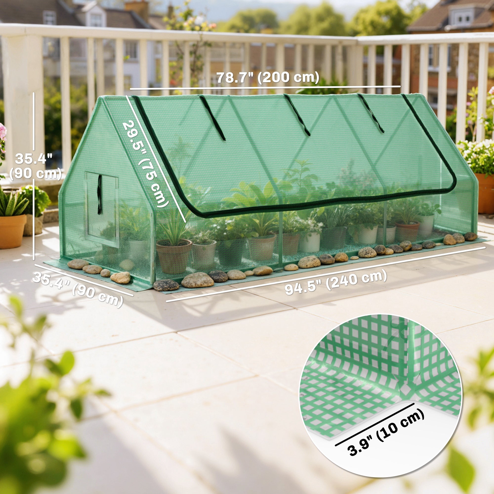Portable Mini Greenhouse with Mesh Windows for Indoor and Outdoor, 94.5" x 35.4" x 35.4", Green