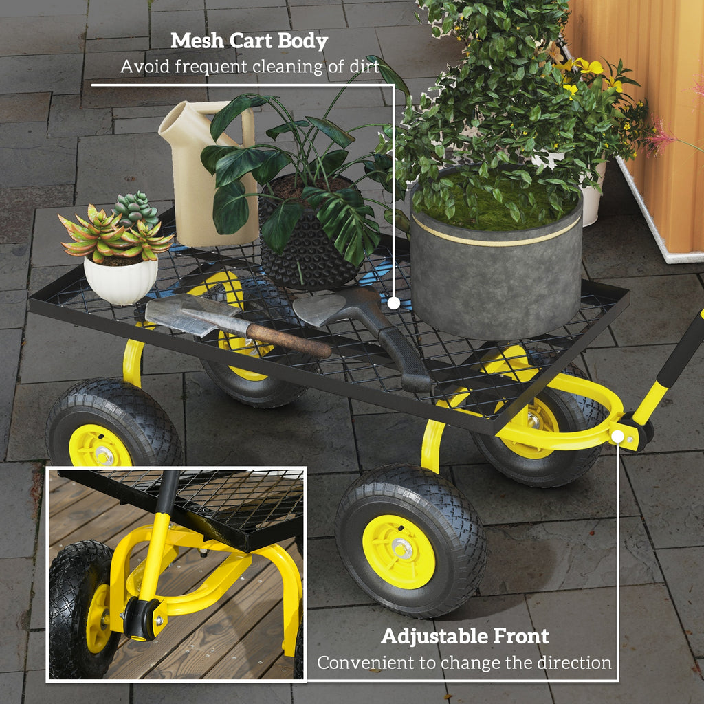 Heavy Duty Garden Wagon Cart with 10" Wheels, 330 lbs Capacity, for Garden, Beach, Lawn, Yellow