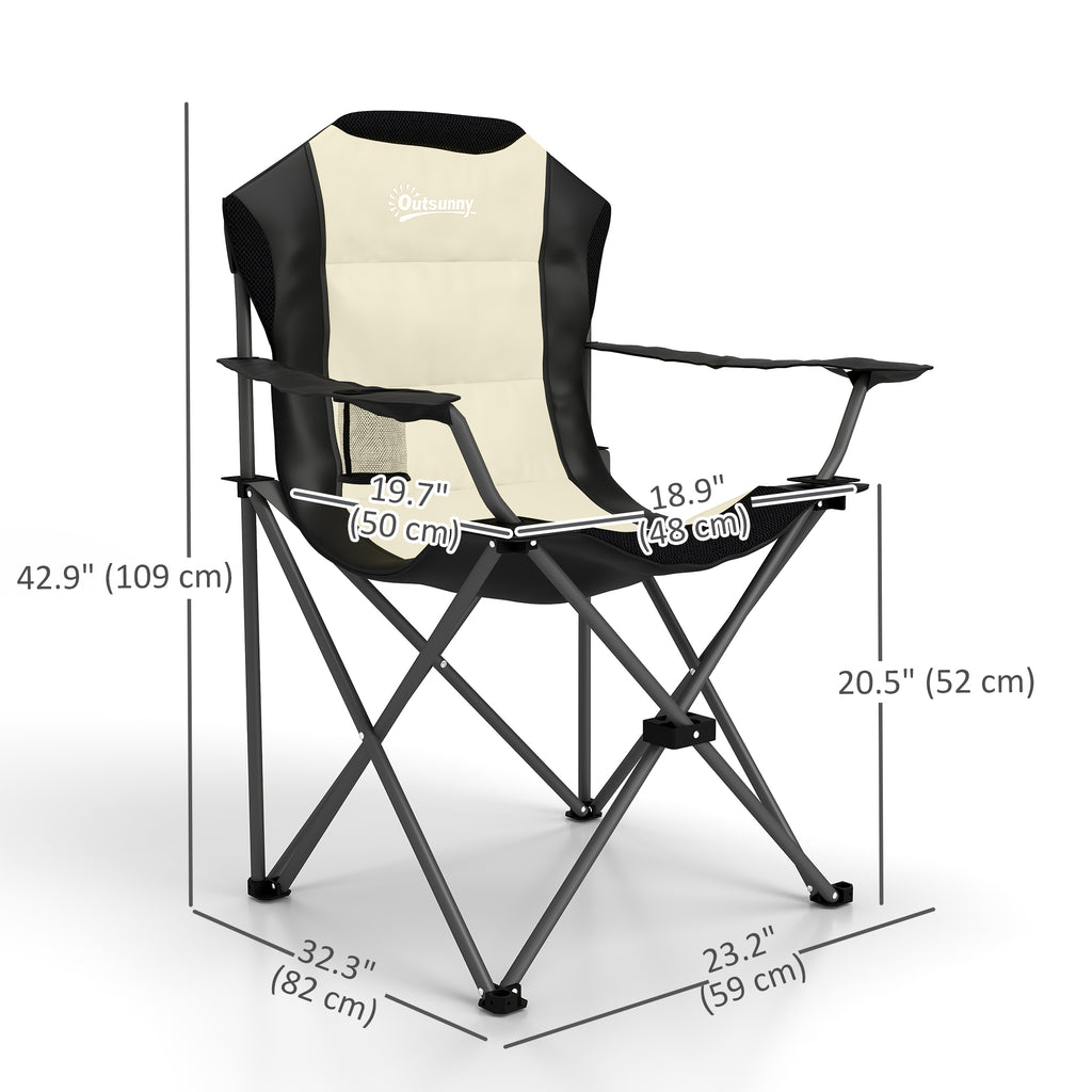 2 Pack Folding Camping Chairs, High Back Folding Chairs w/ Cup Holder, Padded Camping Chairs for Outdoor Events, Cream