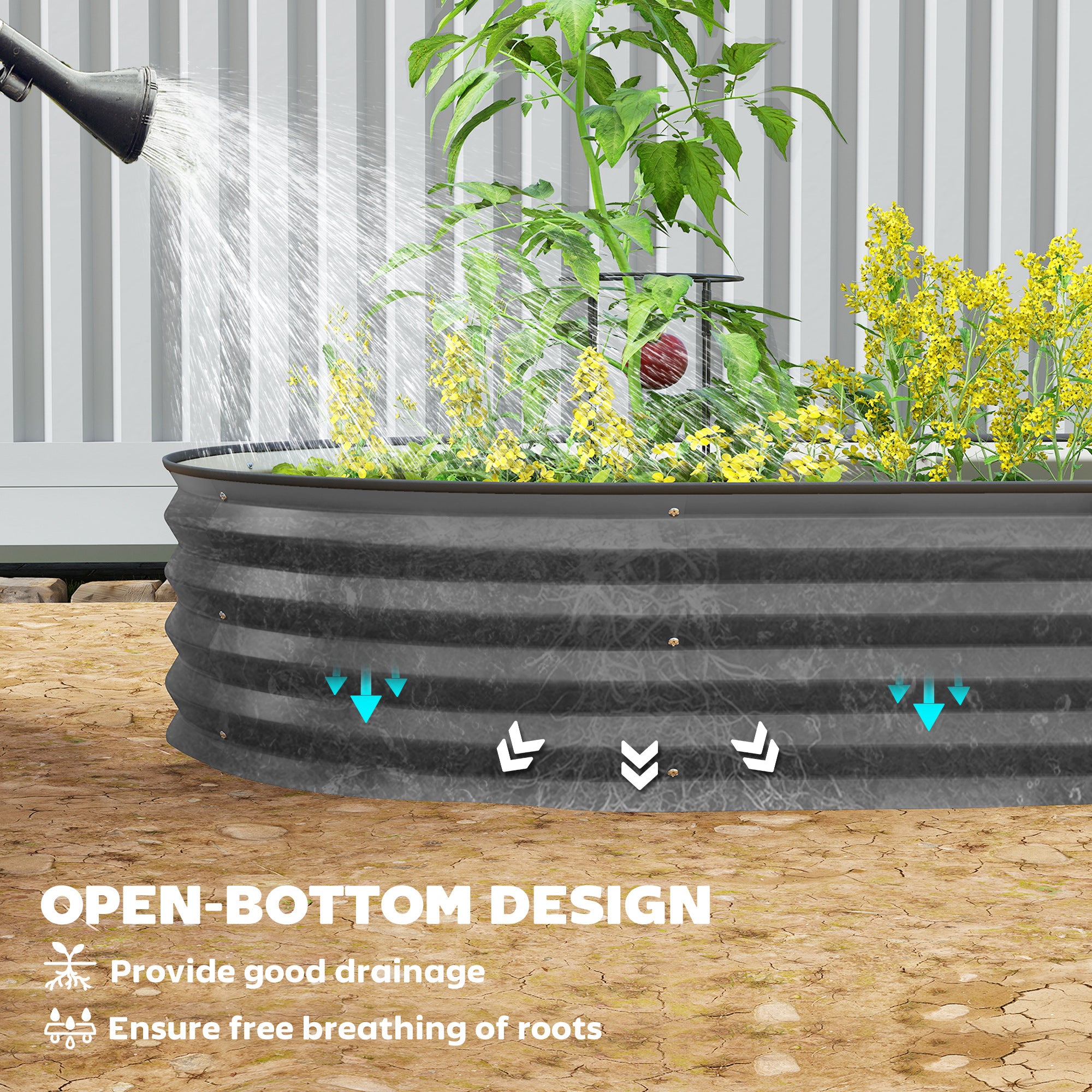 6' x 3' x 1' Large Outdoor Planter Box, Galvanized Raised Garden Bed with Metal Plant Stake, Dark Grey