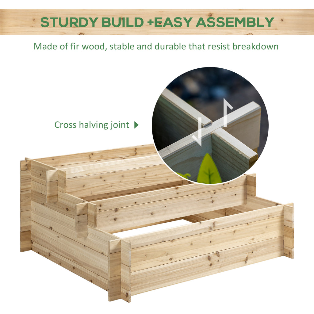 3-Tier Wood Raised Garden Bed, 47.2" x 39.4" x 21.3" Elevated Planting Box, Outdoor Vegetable Flower Container, Herb Garden Indoor Kit, Natural