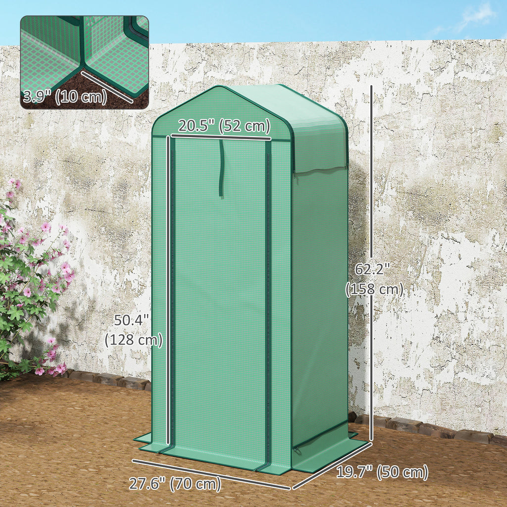 Mini Greenhouse with Screen Roof, Portable Small Greenhouse with Roll-Up Zipper Door, 27.6" x 19.7" x 62.2", Green