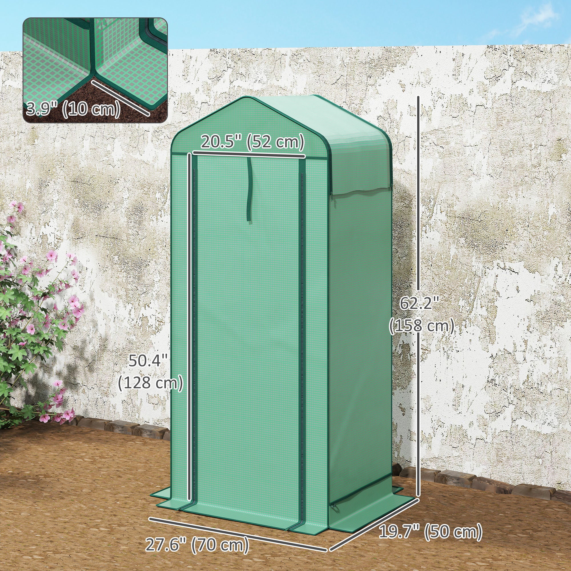Mini Greenhouse with Screen Roof, Portable Small Greenhouse with Roll-Up Zipper Door, 27.6" x 19.7" x 62.2", Green