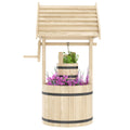 Wood Wishing Well Outdoor Wooden Planter with Hanging Bucket and Drainage Hole for Garden, Patio, Backyard, Natural