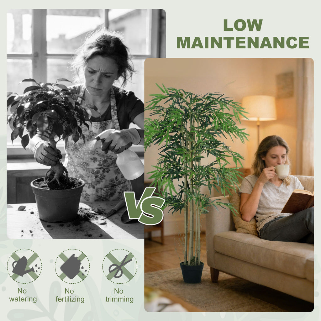5FT Artificial Bamboo Tree Set of 2, Fake Plant with 1095 Leaves, Greenery Plant in Nursery Pot for Indoor, Green