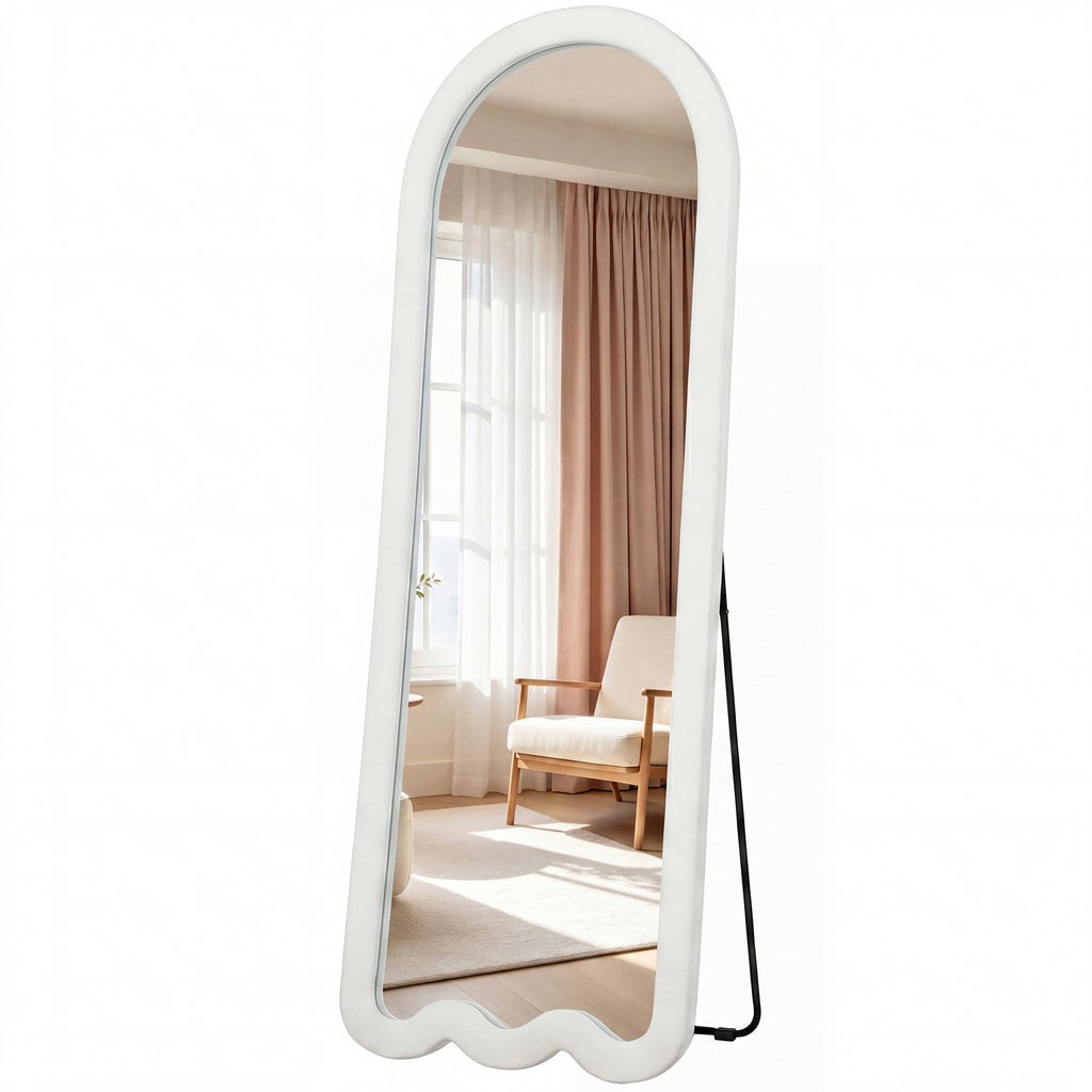 64" x 24" Full Length Mirror, Floor Mirror Hanging or Wall Mount, with Arched Wavy Bottom Velvet Frame for Bedroom