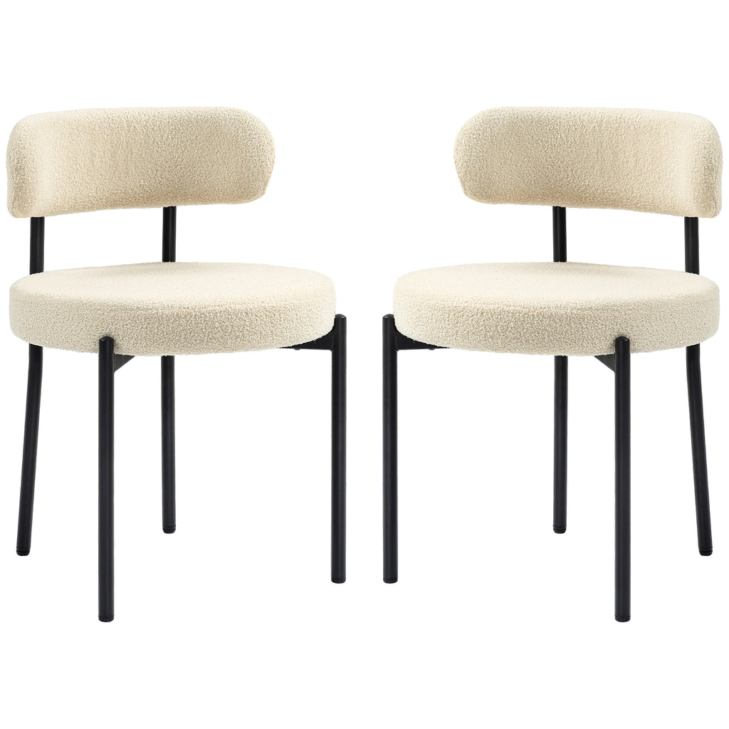 2 Pieces Kitchen Chairs, Modern Dining Chairs w/ Berber Fleece Upholstery and Steel Legs for Living Room, Beige