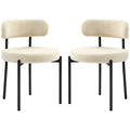 2 Pieces Kitchen Chairs, Modern Dining Chairs w/ Berber Fleece Upholstery and Steel Legs for Living Room, Beige