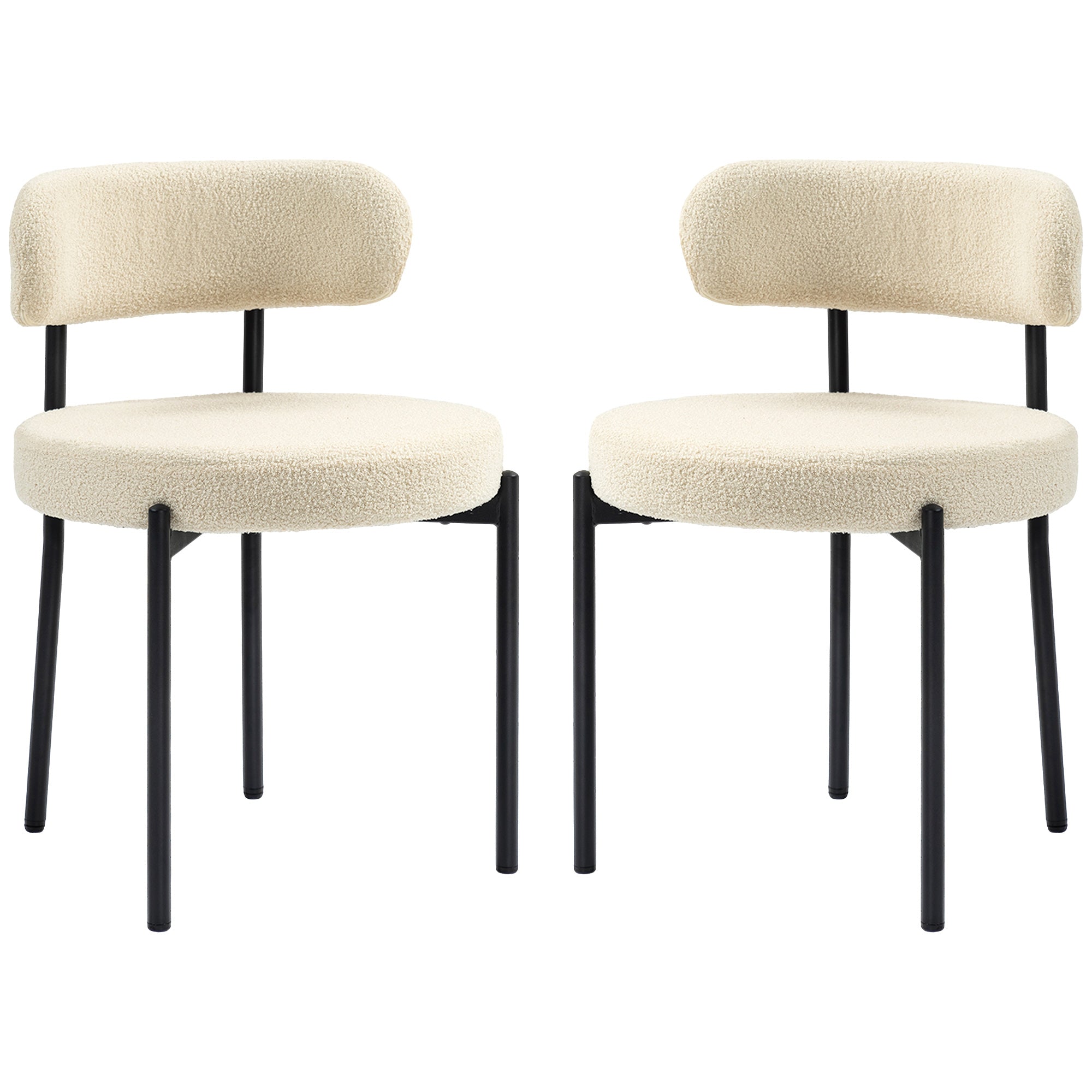 2 Pieces Kitchen Chairs, Modern Dining Chairs w/ Berber Fleece Upholstery and Steel Legs for Living Room, Beige