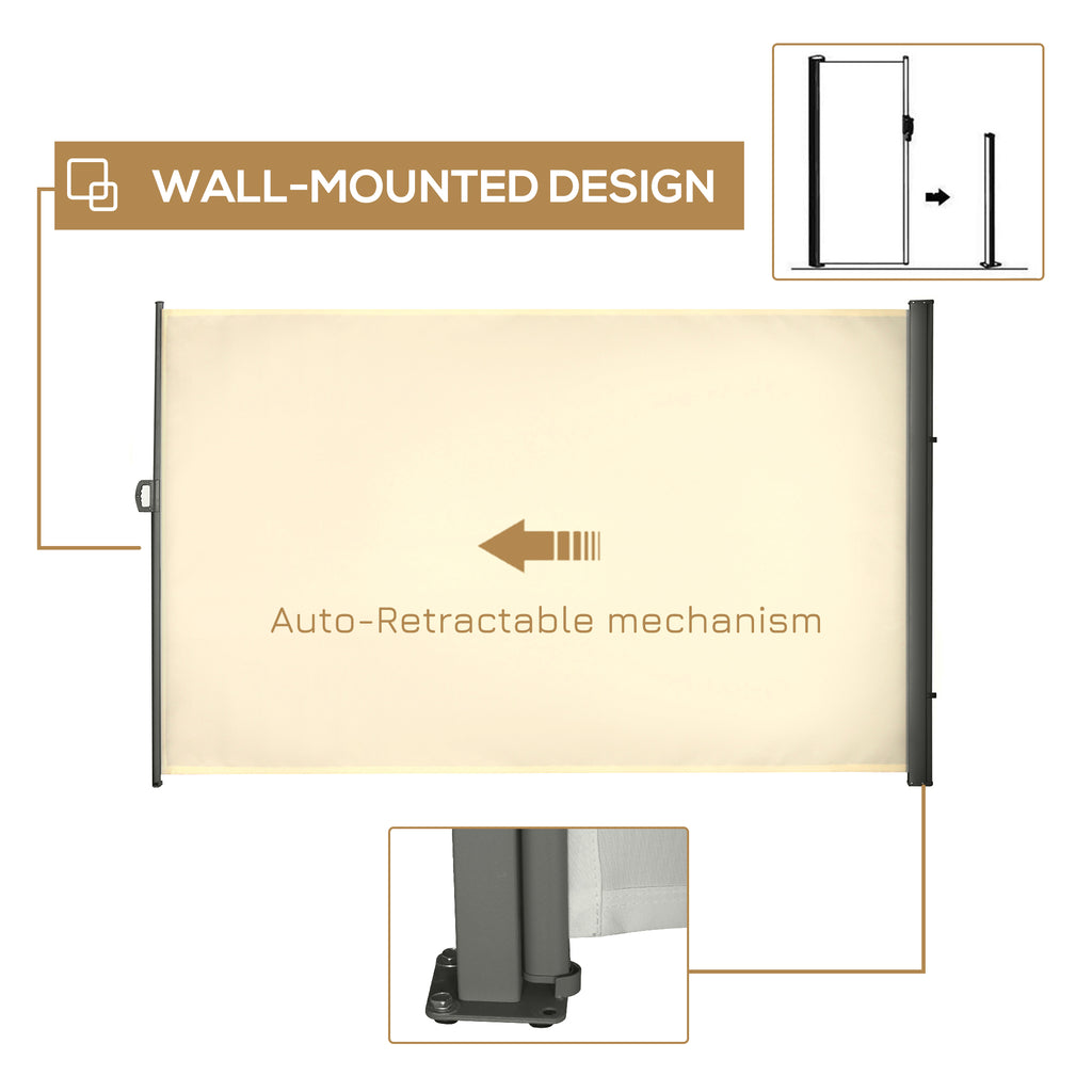 118" x 79" Retractable Side Awning Patio Outdoor Folding Privacy Screen with Resistance to UV Rays & Wind, Cream White