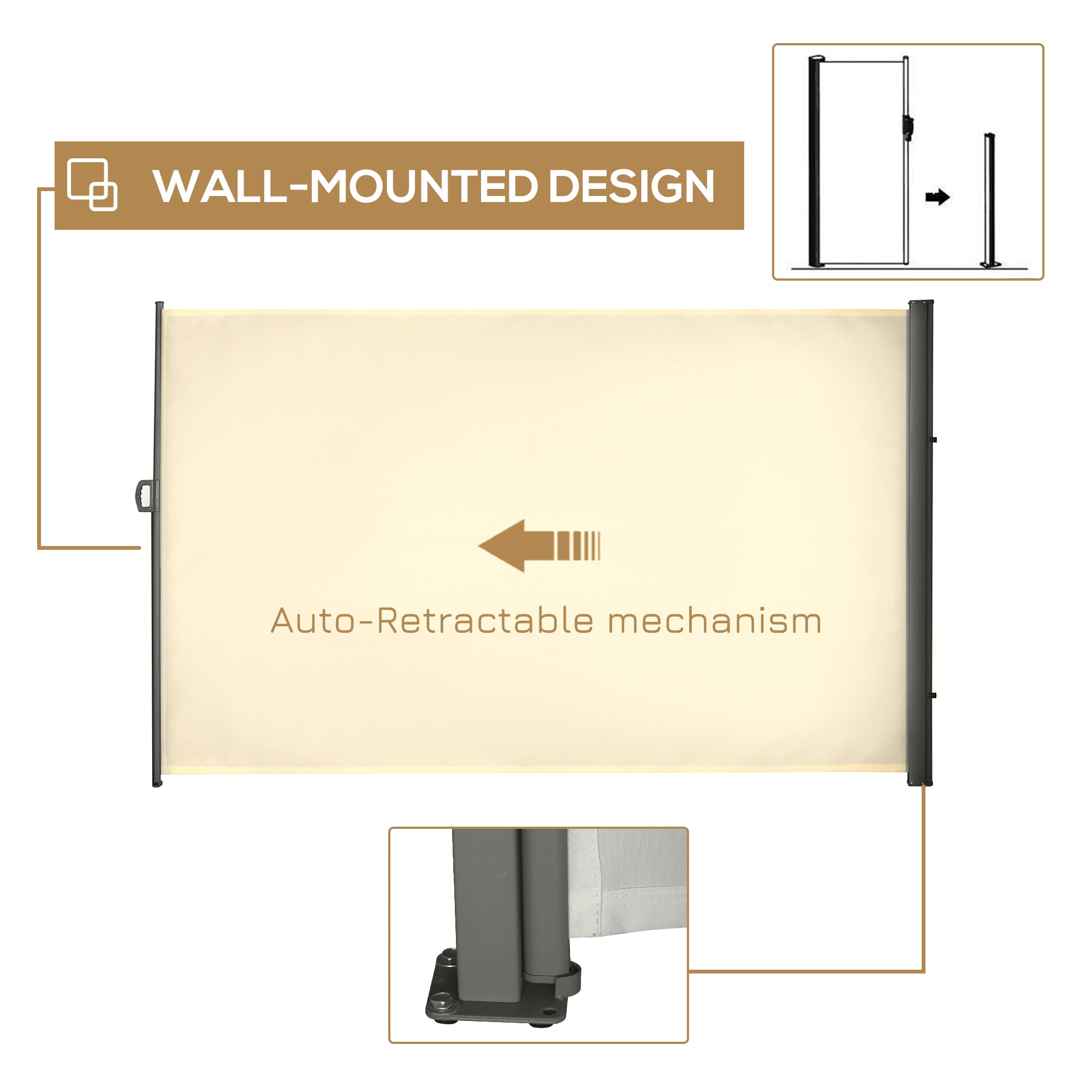 118" x 79" Retractable Side Awning Patio Outdoor Folding Privacy Screen with Resistance to UV Rays & Wind, Cream White