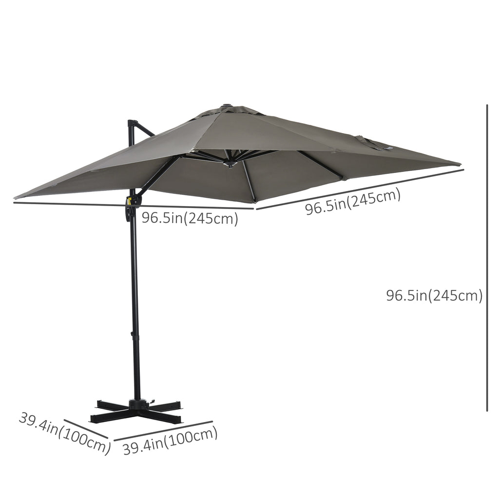 8' x 8' Square Patio Hanging Offset Umbrella with 360Â° Rotation, Aluminum Outdoor Cantilever Market Parasol, Light Grey