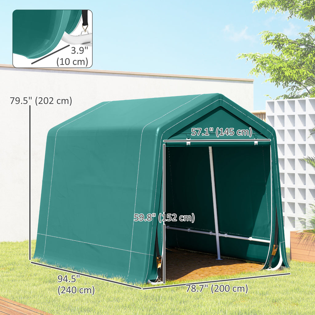 7.9' x 6.6' Garden Storage Tent, Patio Storage Shelter w/ Metal Frame and Double Zipper Doors, Green