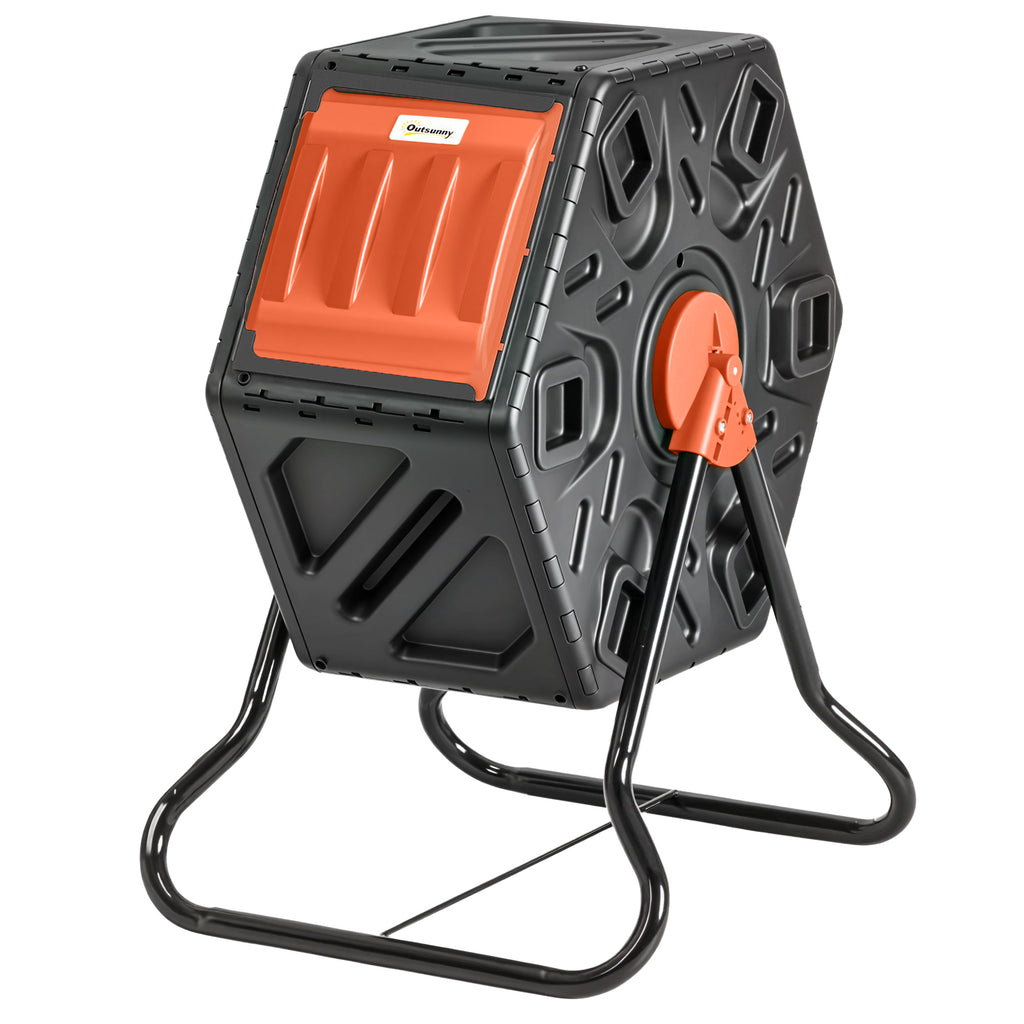 Rotating Composter, Compost Bin with 24 Vents and Steel Legs, 17 Gallon, Orange