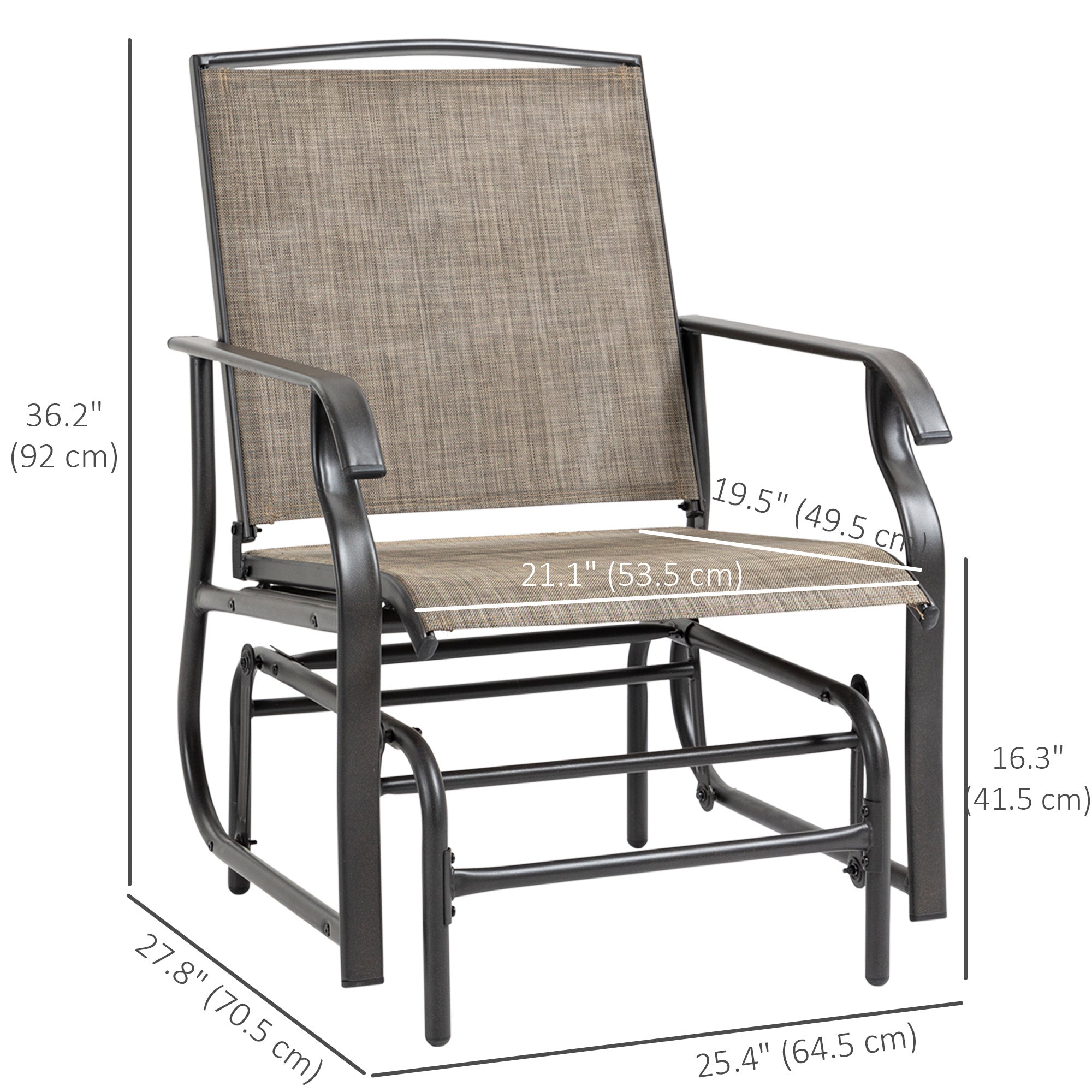 2 Pieces Outdoor Glider Chairs, 2 Person Glider Rocking Chair Set with Breathable Mesh Fabric, Steel Frame, Dark Brown