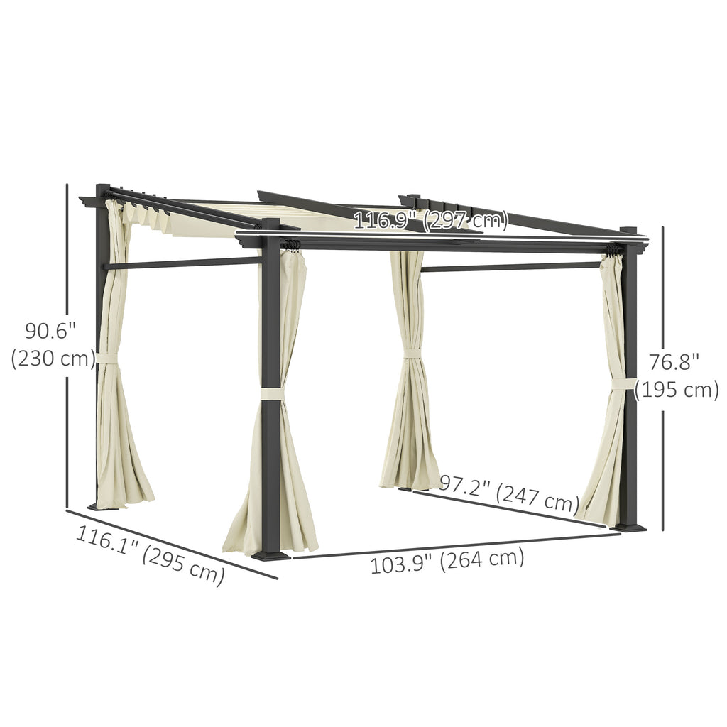Metal Pergola with Sliding Roof Canopy, Retractable Pergola Canopy, 10' x 10', Beige