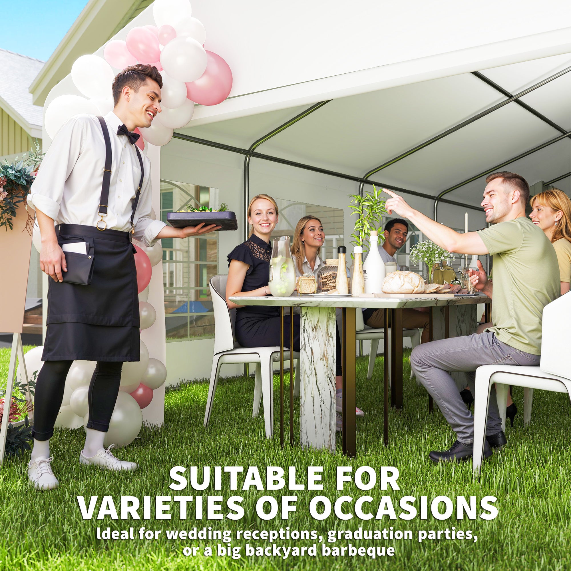 23' x 39' Party Tent, Heavy Duty Outdoor Canopy Tent Shelter with 2 Doors and 12 Windows for Parties, Events, White