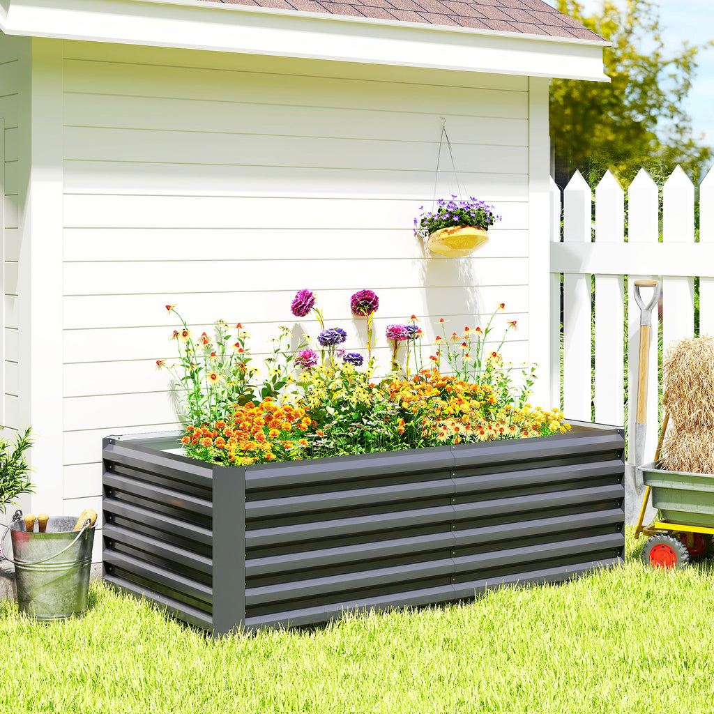 6' x 3' x 2' Raised Garden Bed, Galvanized Planter Box for Growing Flowers, Herbs and Vegetables, Dark Grey