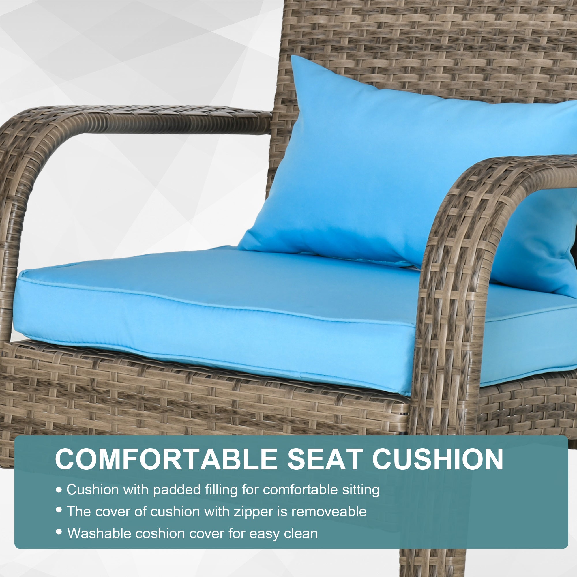 Patio Wicker Adirondack Chair, Outdoor PE Rattan Fire Pit Chair, Muskoka Chair w/ Soft Cushions, Tall Curved Backrest and Comfortable Armrests for Deck Garden, Blue