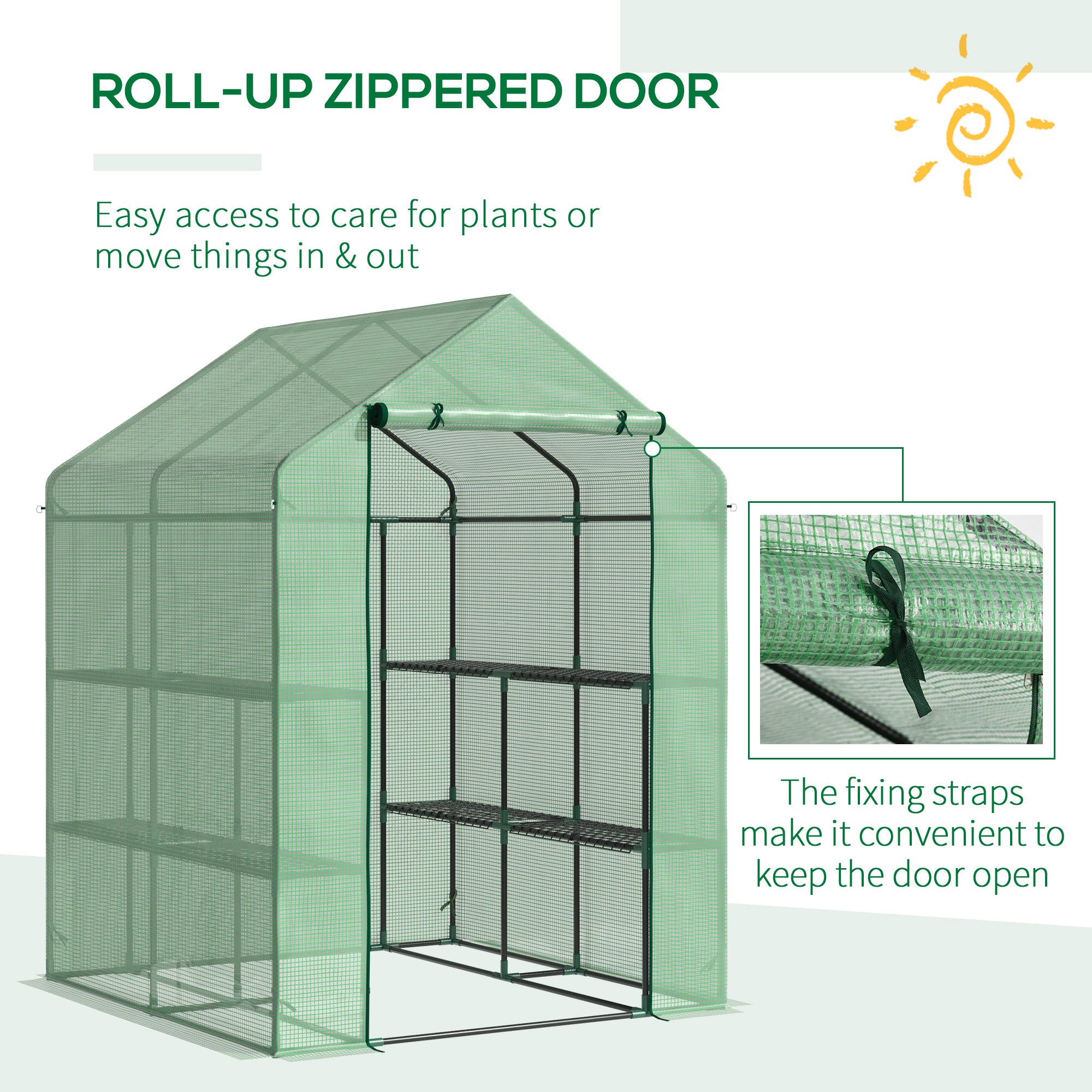 56" x 54" x 74" Walk-in Greenhouse Portable Garden Flower Seed Warm House with 8 Shelves, Outdoor Plant Growth Hot House, PE Cover, Green