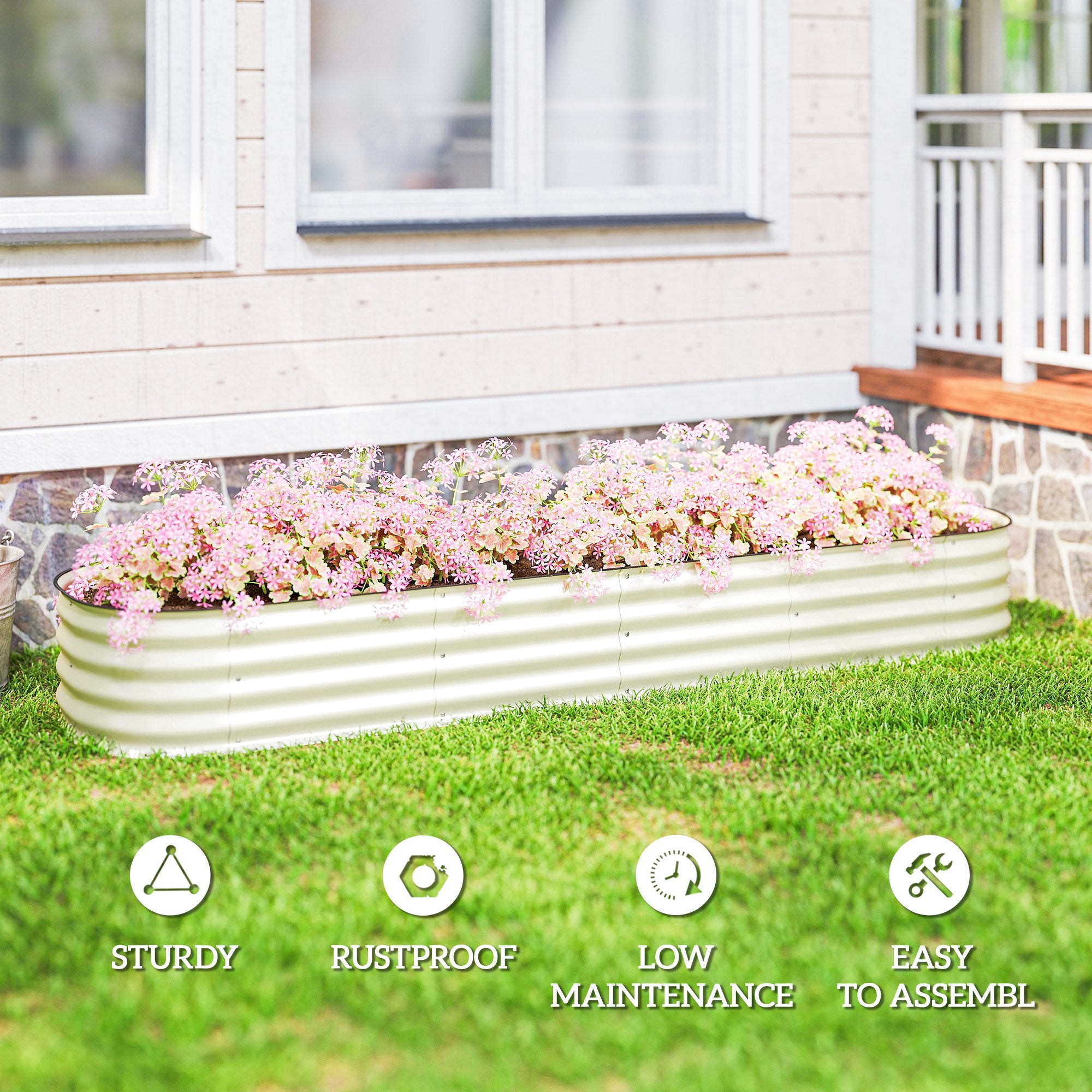 7.9 x 2 x 1ft Galvanized Raised Garden Bed Kit, Metal Planter Box with Safety Edging, Cream White