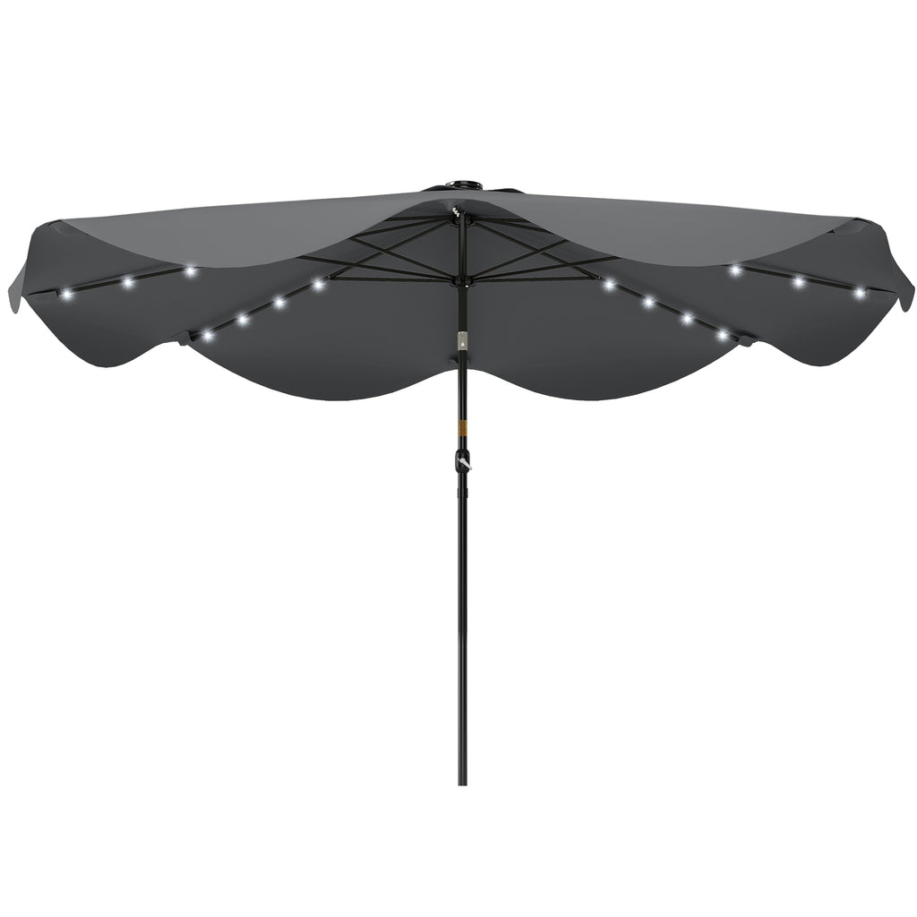 Solar Patio Umbrella with LED and Tilt, Outdoor Market Table Umbrella Parasol with Crank, 10 x 10 ft, Dark Grey