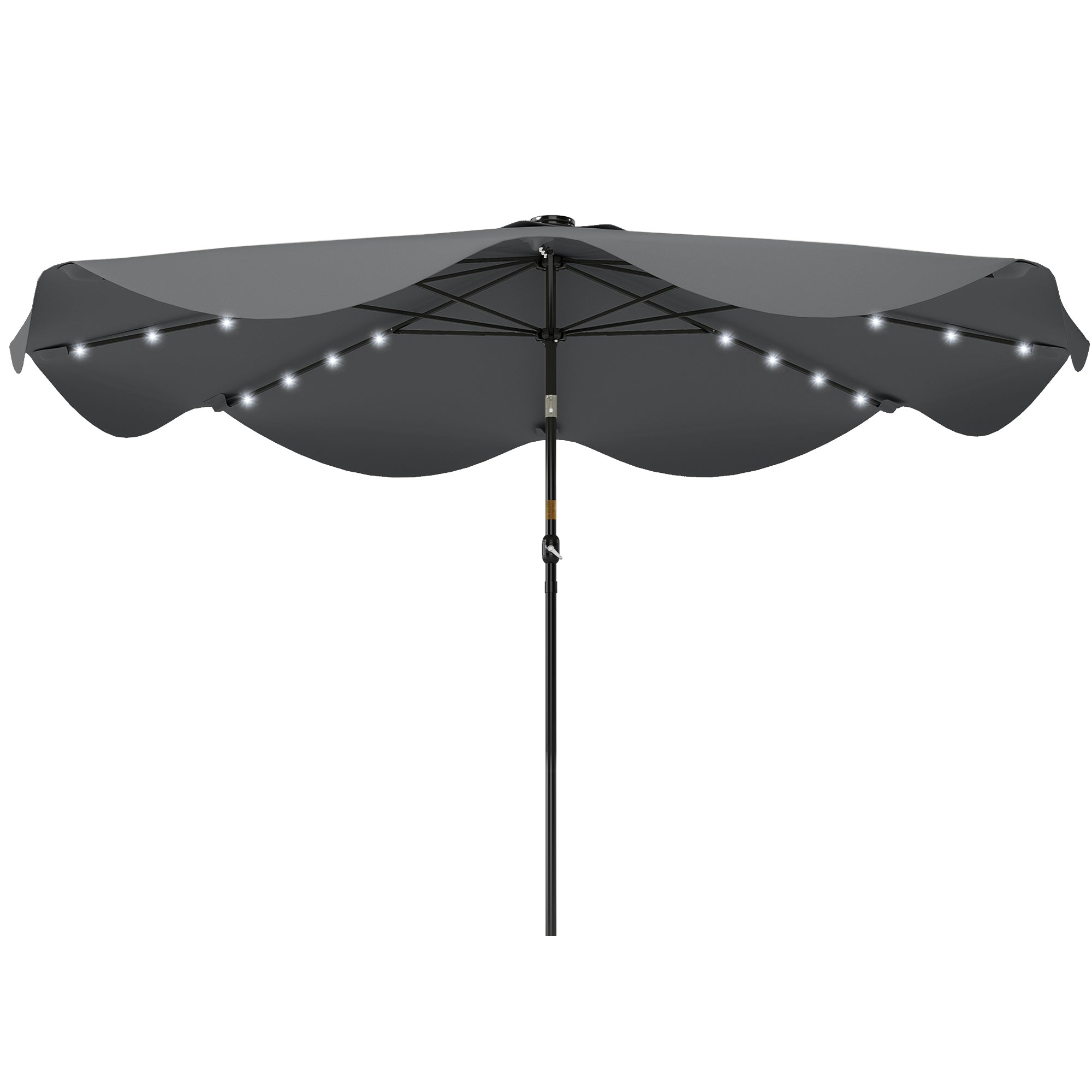 Solar Patio Umbrella with LED and Tilt, Outdoor Market Table Umbrella Parasol with Crank, 10 x 10 ft, Dark Grey