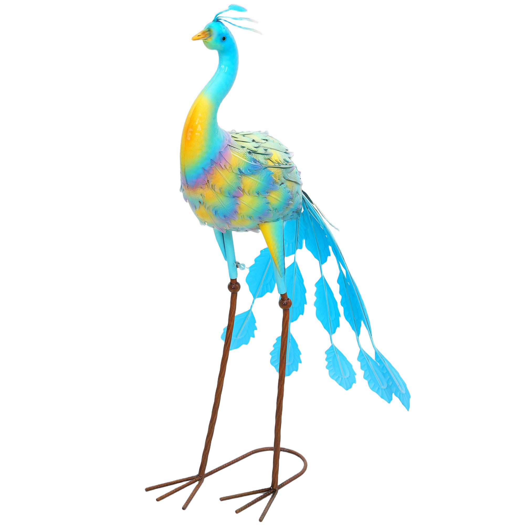 Peacock Garden Statue, 32.7" Standing Lawn Ornament, Steel Garden Decor Bird Statue with Stakes for Lawn Patio Backyard Decoration, Sky Blue