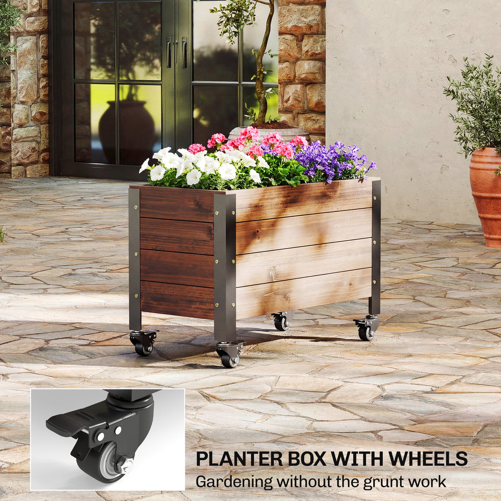 Raised Garden Bed with Wheels & Drainage Holes, Outdoor Planter Box with Liner for Patio Balcony