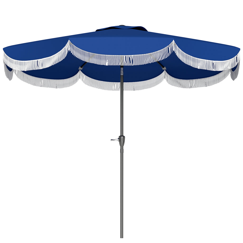 9FT Patio Umbrella Parasol, UPF 30+ Outdoor Market Umbrella with Crank, 8 Ribs, Push Button Tilt, Blue