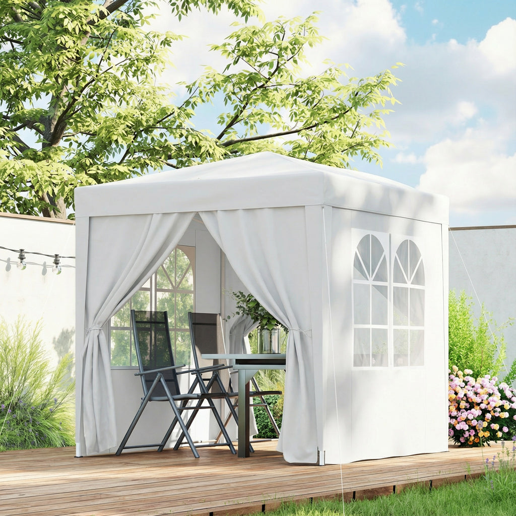 6.6'x6.6' Pop Up Canopy Tent with Sidewalls, Instant Sun Shelter Camping Gazebo with Carry Bag, White