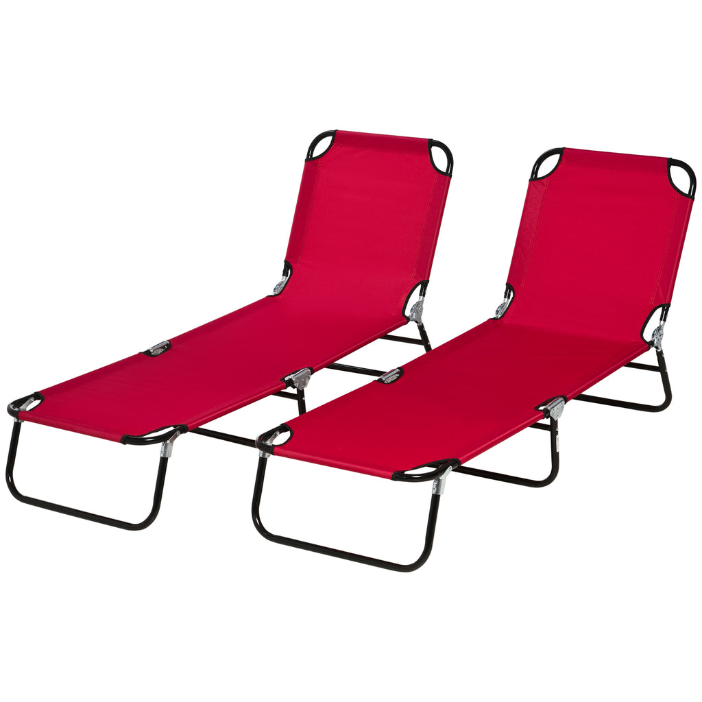 Set of 2 Folding Outdoor Lounge Chair, Sun Tanning Chairs with Reclining Back, Breathable Mesh for Beach Patio, Red