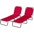 Set of 2 Folding Outdoor Lounge Chair, Sun Tanning Chairs with Reclining Back, Breathable Mesh for Beach Patio, Red