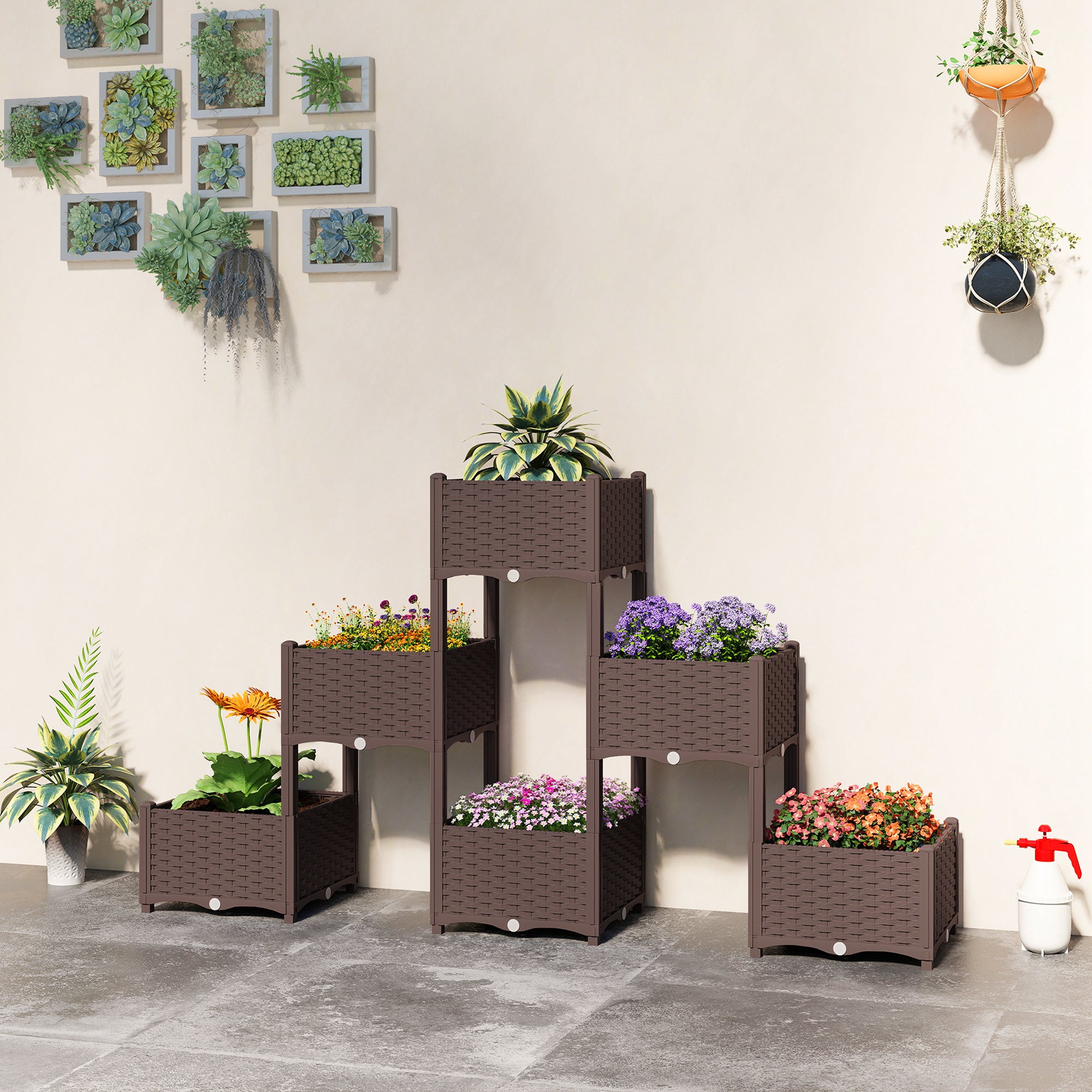 Plastic Raised Garden Bed with Legs, Self Watering Elevated Planter Boxes with Drainage Holes and Plugs