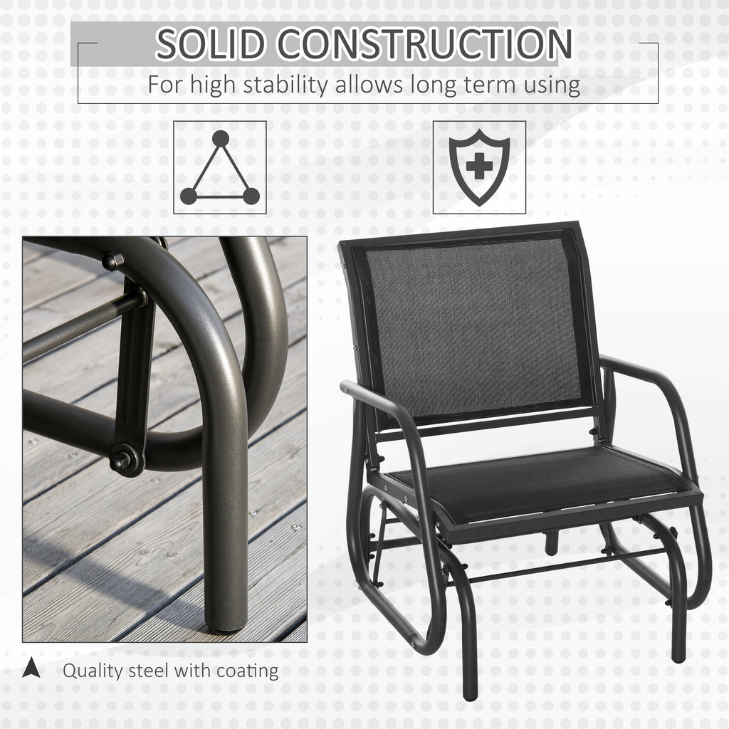 Patio Glider Set of 2 Outdoor Glider Chair with Breathable Mesh Seat & Backrest, Armrests and Metal Frame, Black