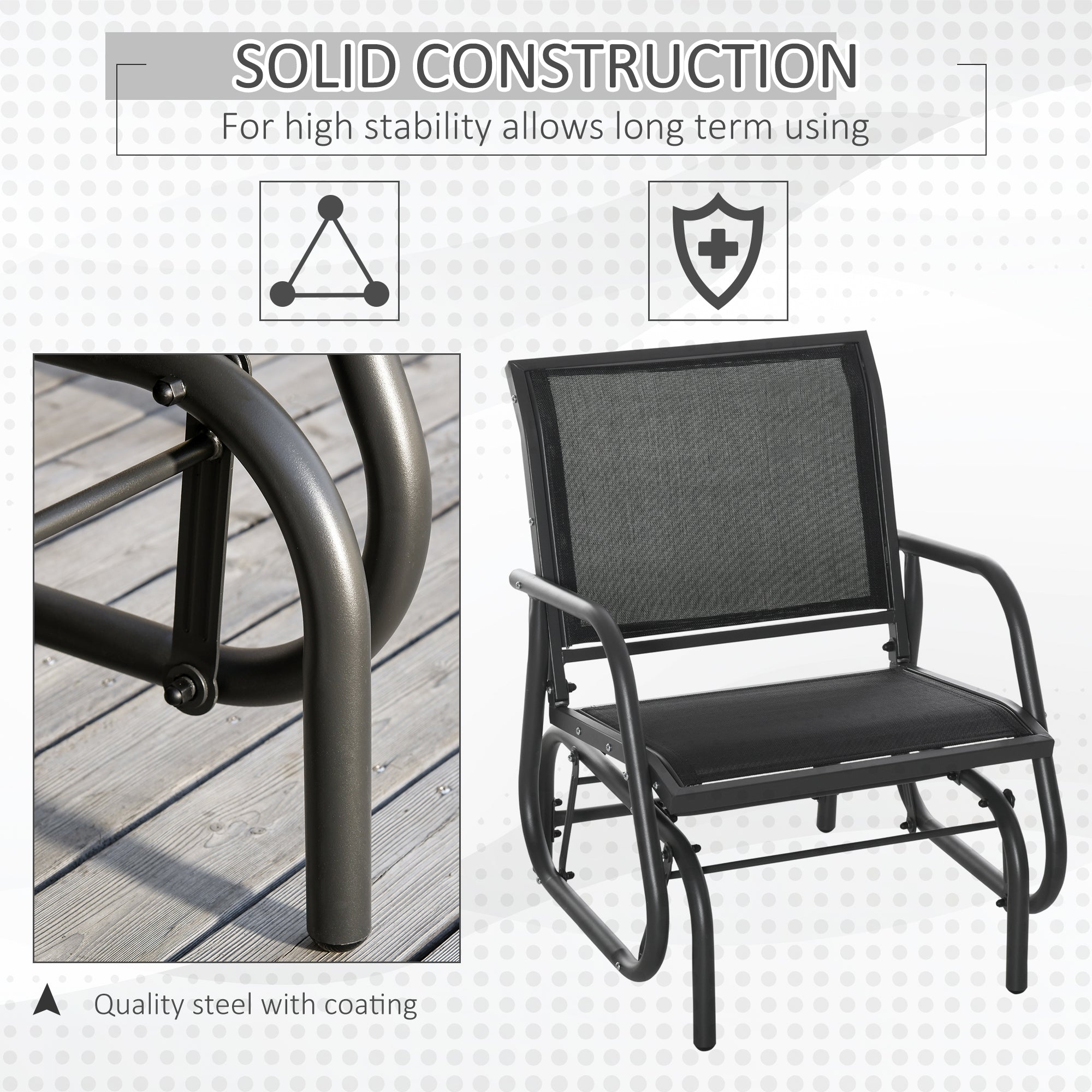 Patio Glider Set of 2 Outdoor Glider Chair with Breathable Mesh Seat & Backrest, Armrests and Metal Frame, Black