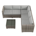 4 Pieces Rattan Wicker Outdoor Conversation Furniture Set w/ Corner Sofa Loveseats Coffee Table Cushions, Mixed Grey