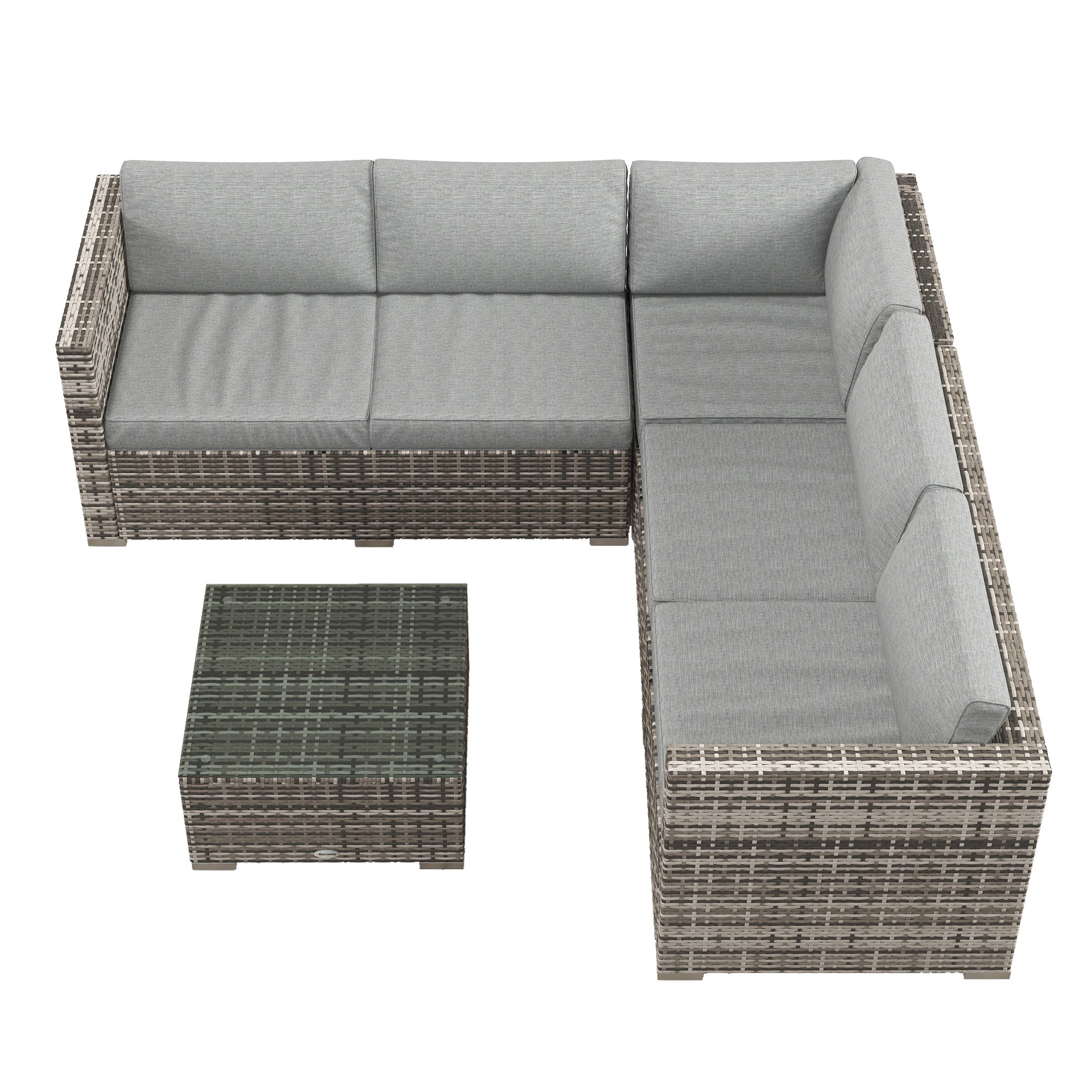 4 Pieces Rattan Wicker Outdoor Conversation Furniture Set w/ Corner Sofa Loveseats Coffee Table Cushions, Mixed Grey