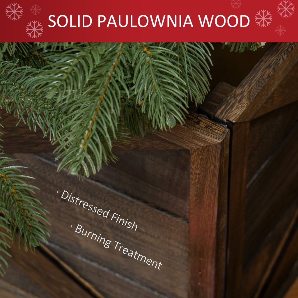 28" Farmhouse Christmas Tree Base Cover Wooden Christmas Tree Collar Box Home Decoration Dark Distressed Wood Finish