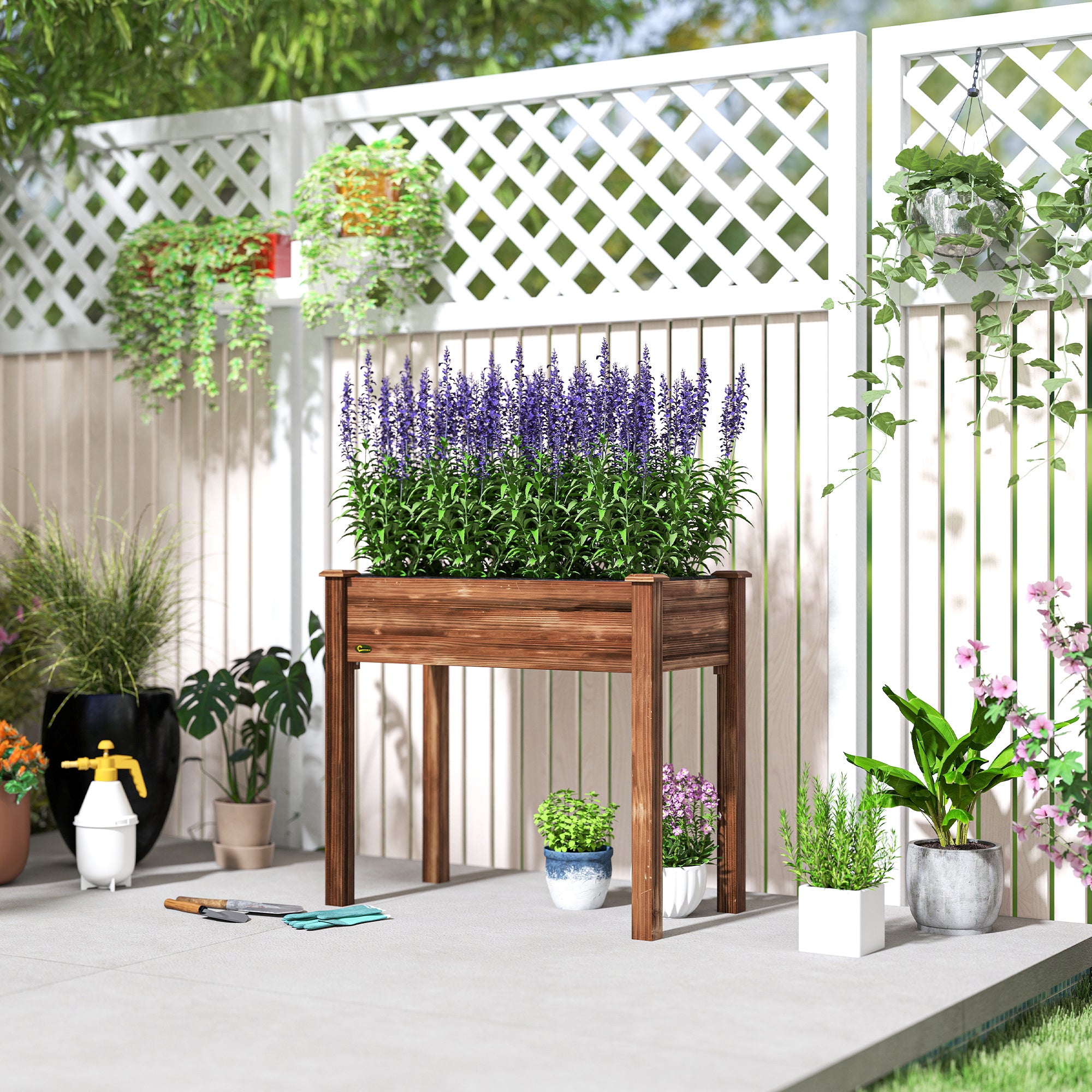 34" x 18" x 30" Wooden Patio Raised Garden Bed Planter, Elevated Planter Box with Legs, Carbonized